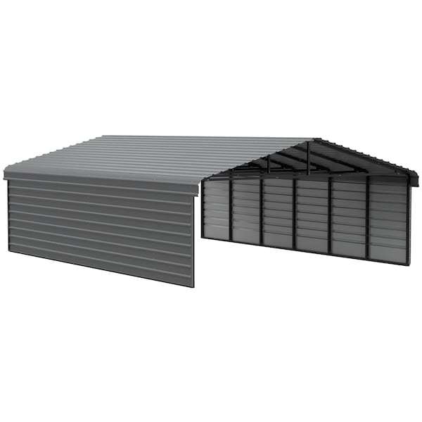 Arrow Storage Products Galvanized Steel Carport, W/ 2-Sided Enclosure, Compact Car Metal Carport Kit, 20'x29'x9', Charcoal CPHC202909ECL2 - main